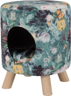 Intratuin Poef Met Kattenmand Bloemenprint D 35 H 42 Cm